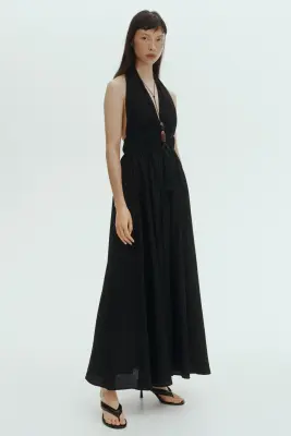 Flared-skirt halterneck dress - Noir — photo 3