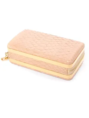 Sac boîte de soirée clutch en python beige rosé et fermoir doré Prix boutique 2400€ — photo 5