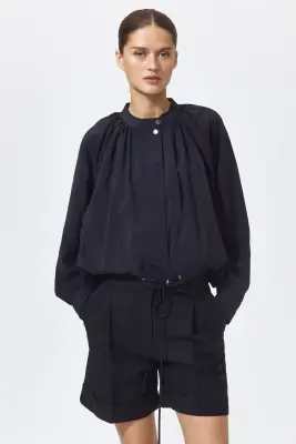 Short chic en lin mélangé - Noir — photo 1