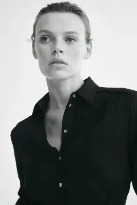 Chemise froissée en lyocell mélangé - Noir — photo 1