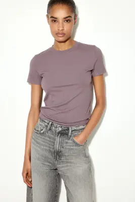 T-shirt côtelé en viscose - Violet ancien — photo 1