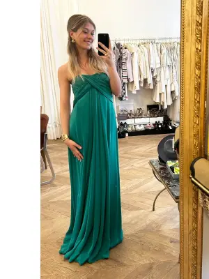 Robe de soirée longue en soie vert émeraude Px boutique 1600€ Taille 36 — photo 3