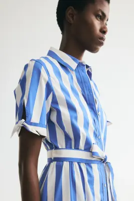 Robe chemise à manches courtes - Bleu/rayures blanches — photo 3