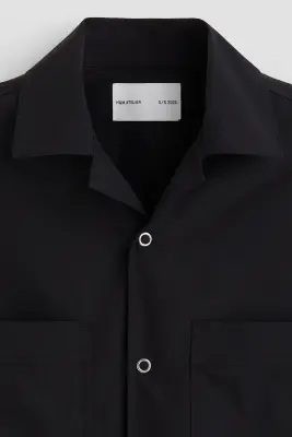 Chemise en coton pima avec col cubain - Noir — photo 1