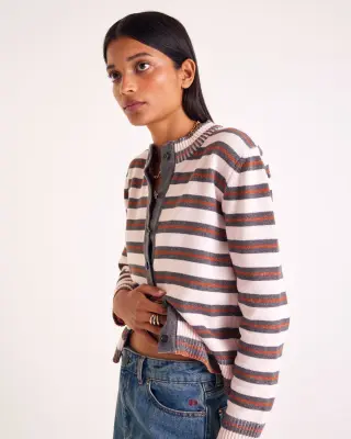 Cardigan Clarisse rayures gris, rose et cannelle — photo 2