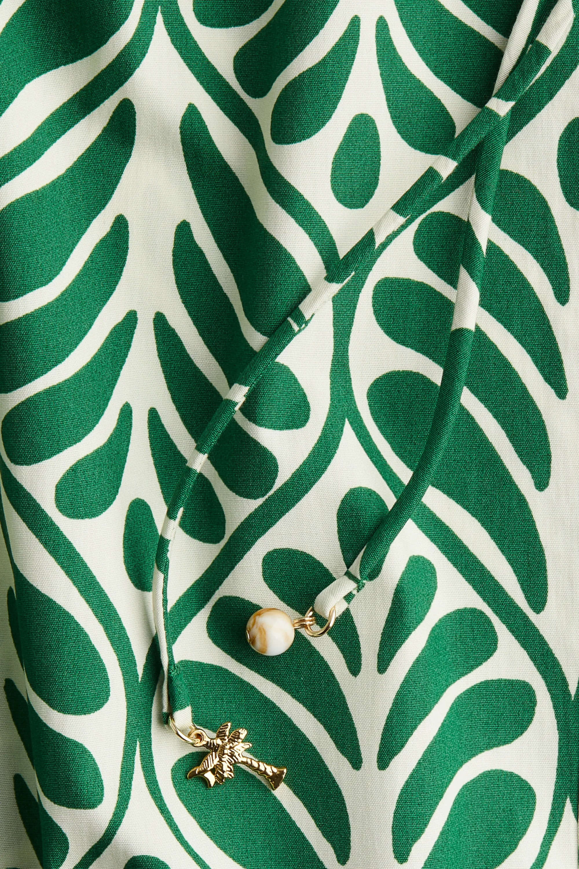 Robe avec cordon de serrage à l'encolure - Blanc/motif vert