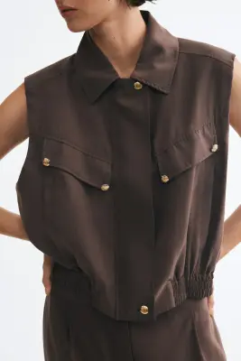 Veste sans manches en modal mélangé - Marron foncé — photo 2