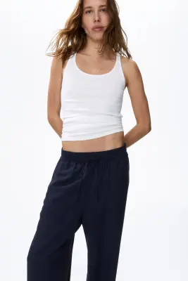 Pantalon en lin mélangé - Bleu marine — photo 1