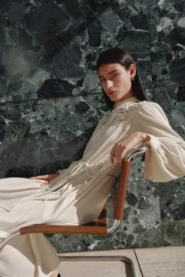 Robe en coton avec dentelle - Crème — photo 3