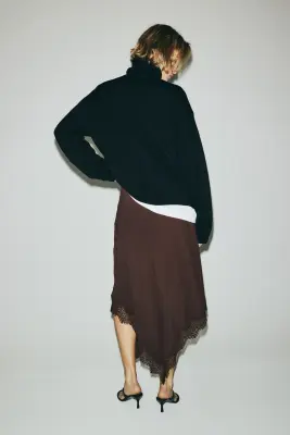 Jupe asymétrique en satin de viscose - Marron foncé — photo 3