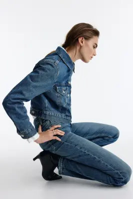 Slim Straight High Waist Jeans - Bleu denim — photo 2