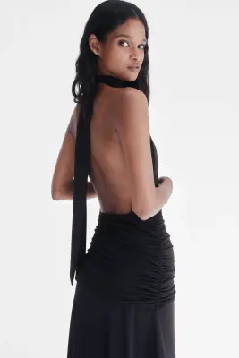 Robe dos nu à effet drapé - Noir — photo 4