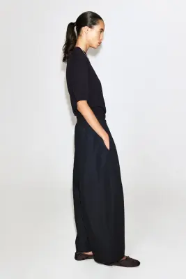 PANTALON BARREL TAILLE ÉLASTIQUÉE - BLEU MARINE — photo 1