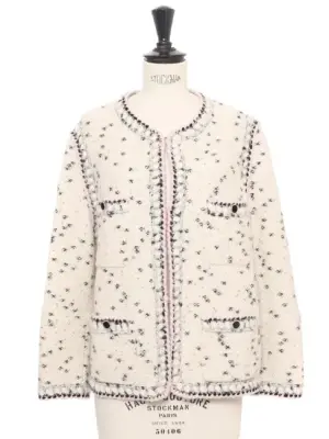 Veste en laine et cachemire blanche noire lilas et dorée Pre-Fall 2021 Prix boutique 3500€ Taille 40 — photo 1