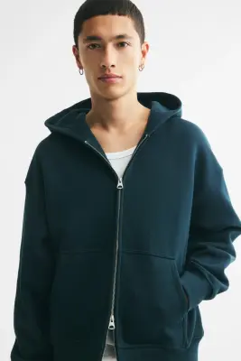 Veste imprimée Oversized Fit avec capuche et zip - Turquoise foncé/Training Staff — photo 1