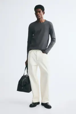 T-shirt à manches longues Slim Fit en coton - Gris foncé — photo 2