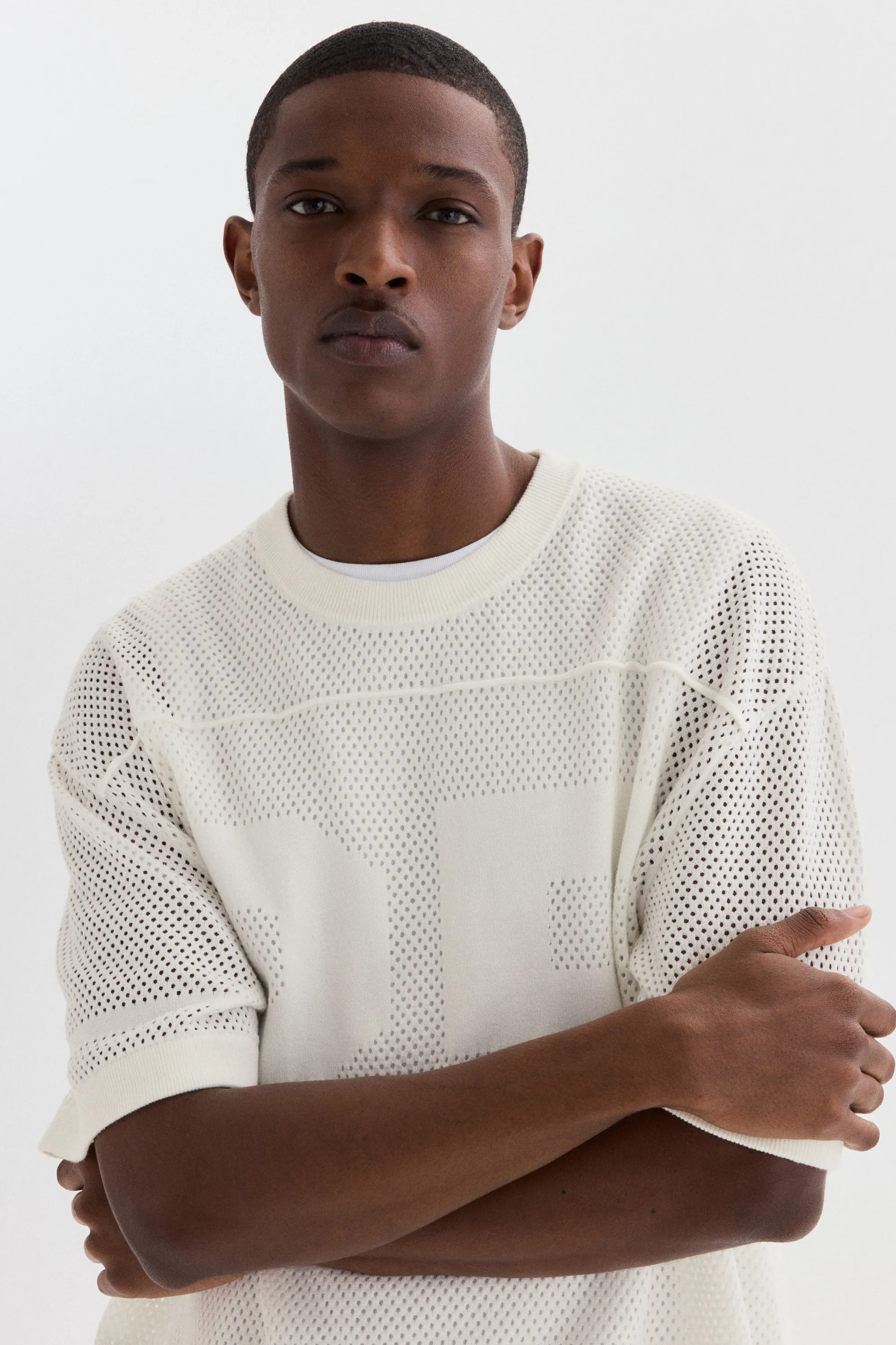 Relaxed Fit Boxy Mesh T-shirt - Blanc