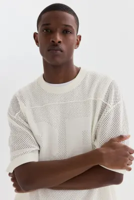 Relaxed Fit Boxy Mesh T-shirt - Blanc — photo 1