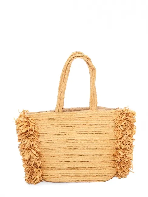 Grand sac cabas porté épaule en raffia couleur paille beige Prix boutique 500€