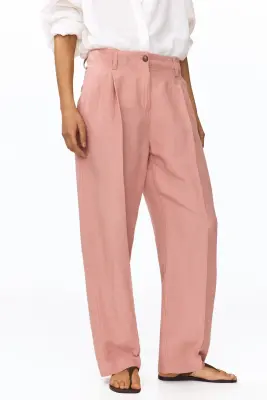 Pantalon effilé en lin mélangé - Rose ancien — photo 1