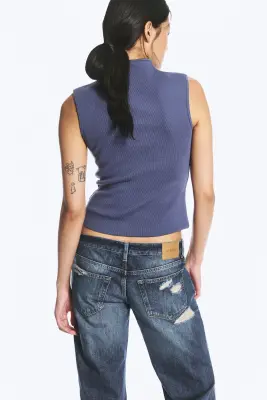 Top asymétrique boutonné - Bleu foncé — photo 2