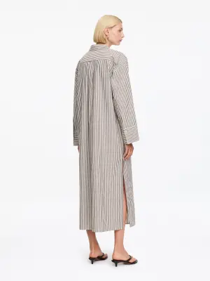 Robe-chemise en coton - Marron/Écru — photo 2