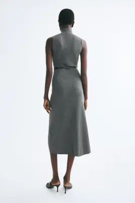 Robe en maille fine avec ceinture - Gris chiné — photo 2