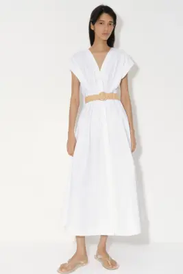 Robe en coton avec ceinture - Blanc — photo 2