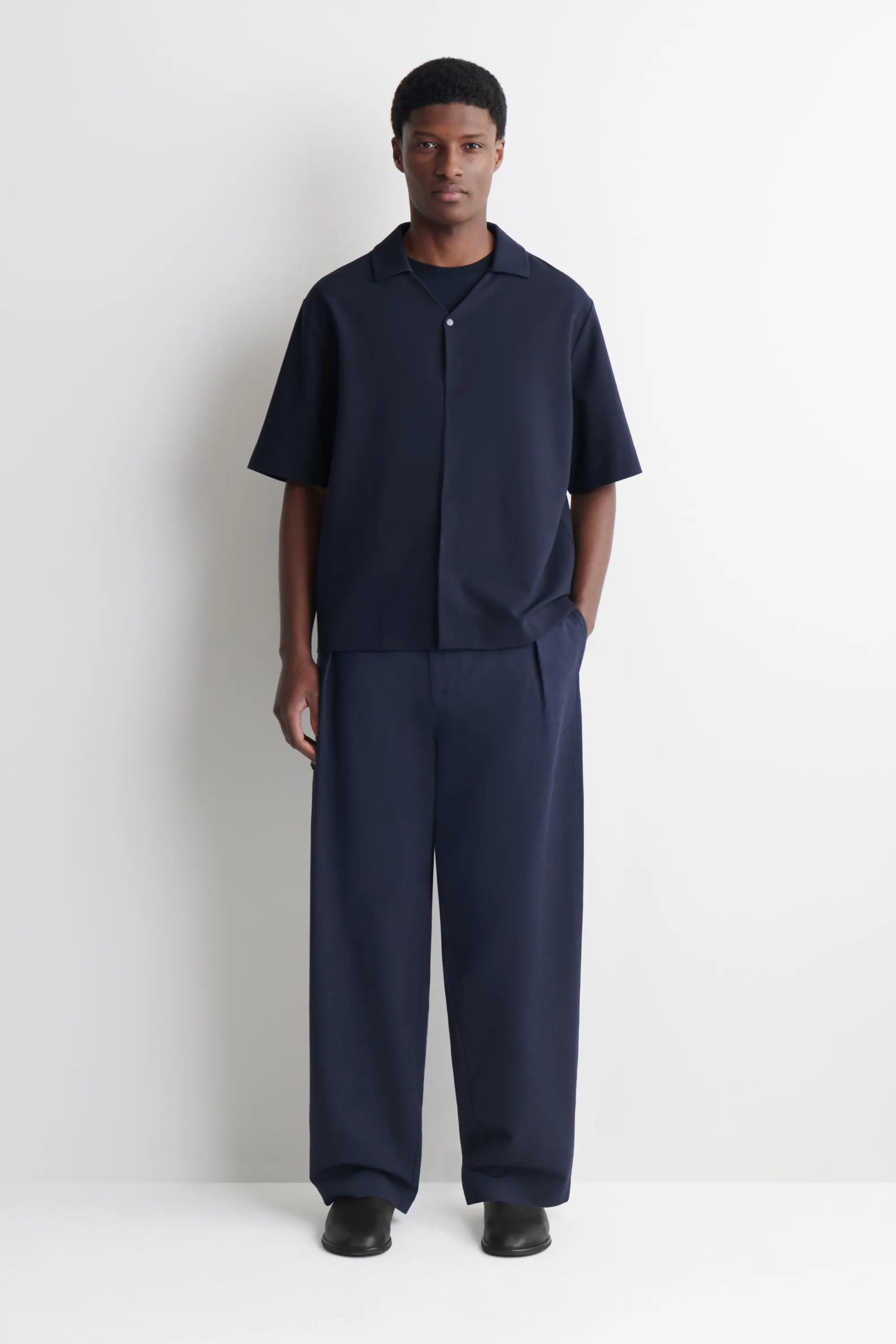 CHEMISE À MANCHES COURTES EN JERSEY MILANO - BLEU MARINE