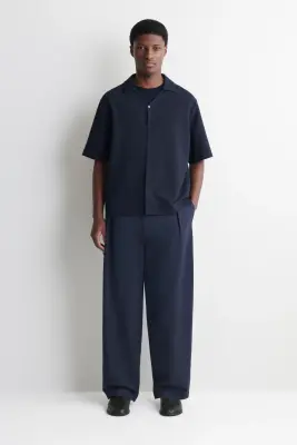 CHEMISE À MANCHES COURTES EN JERSEY MILANO - BLEU MARINE — photo 1
