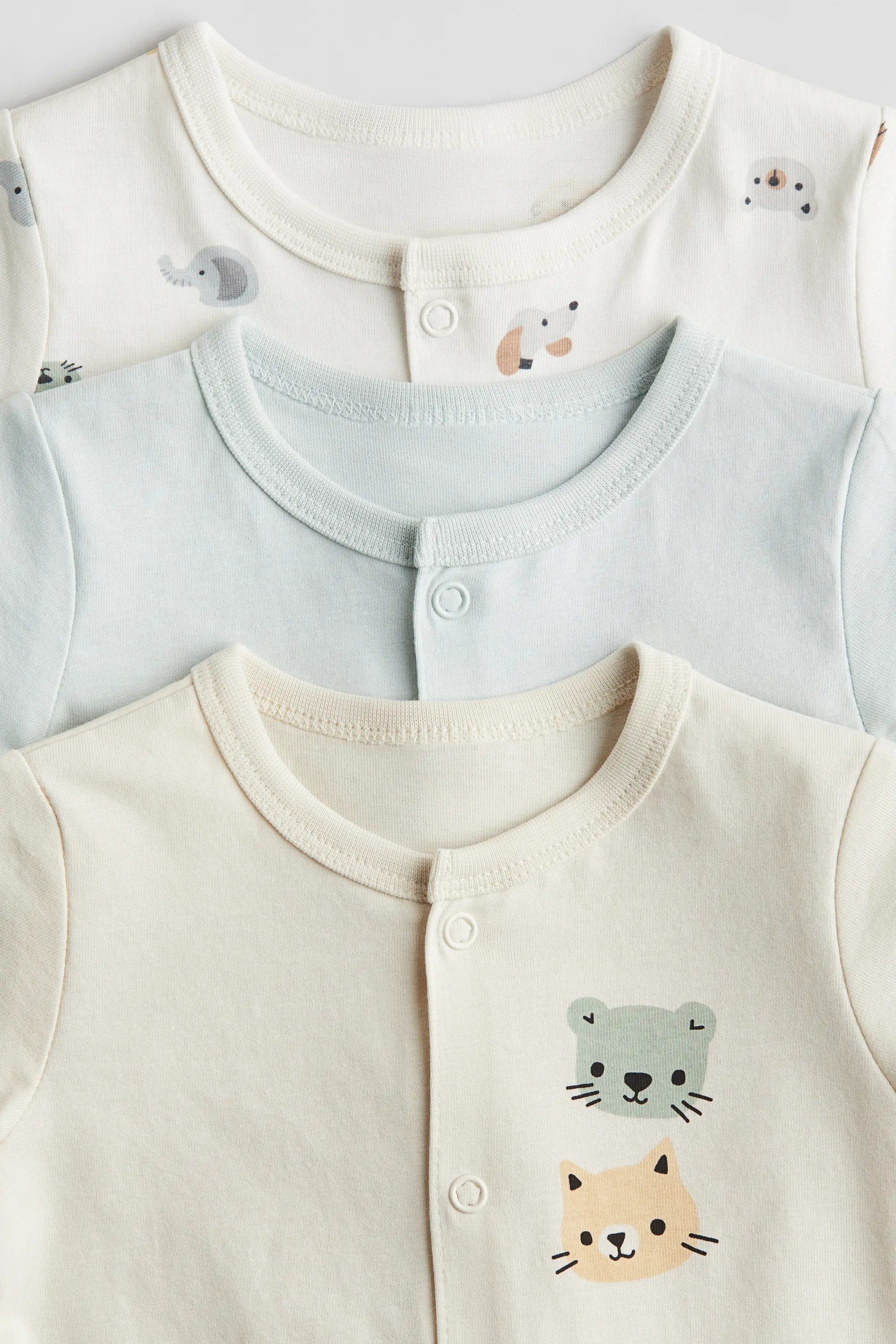 Lot de 3 pyjamas en coton - Beige clair/animaux