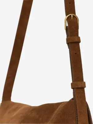 Sac bandoulière en cuir suédé - Marron — photo 2