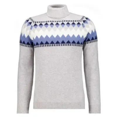 RAGMAN PULL LAINE COL ROULE GRANDE LONGUEUR Gris imprimé — photo 1