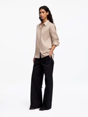 Chemise slim en coton extensible - Beige — photo 1