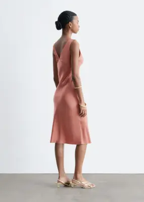 Robe combinaison midi à col en V - Pêche — photo 5