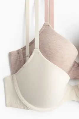 Lot de 2 soutiens-gorge paddés en coton - Beige clair chiné/crème — photo 3