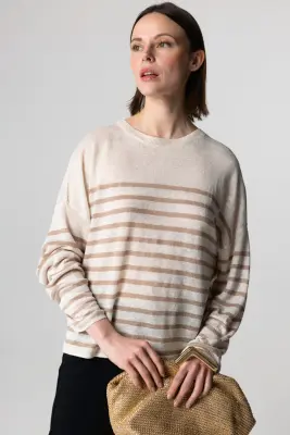 Pull Désert Rayé Col Rond Manches Longues en Lin — photo 2