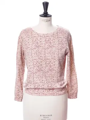 Sweat court col rond en coton blanc imprimé rouge bordeaux et rose Taille S — photo 1