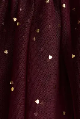 Robe en coton avec jupe en tulle - Rouge foncé/cœurs — photo 2