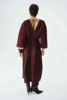Robe froissée à encolure en V - Marron foncé — photo 5