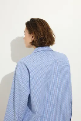 Chemise de plage oversize - Bleu/carreaux — photo 3