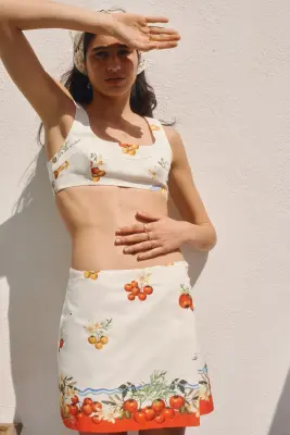 Crop top en coton - Crème/motif — photo 1