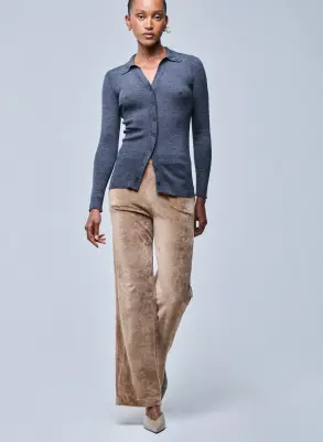 Pull Gris Chemise Manches Longues en Laine merinos — photo 5