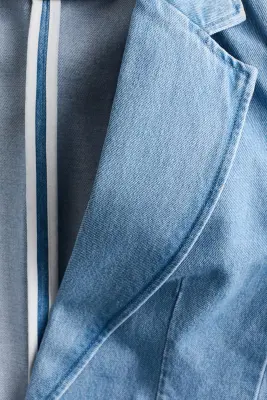 Blazer à manches froncées en denim - Bleu denim — photo 4