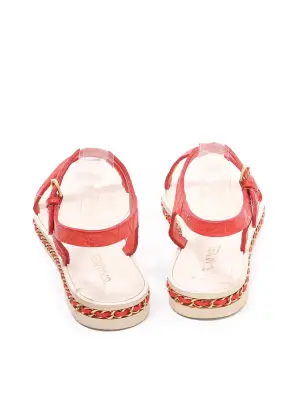 Sandales plates en cuir blanc et rouge et chaine dorée Prix boutique 950€ Taille 38 — photo 5