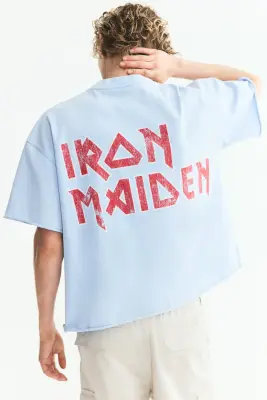 T-shirt imprimé Oversized Fit en coton - Bleu clair/Iron Maiden — photo 2