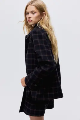 Veste en laine mélangée - Bleu marine/carreaux — photo 4