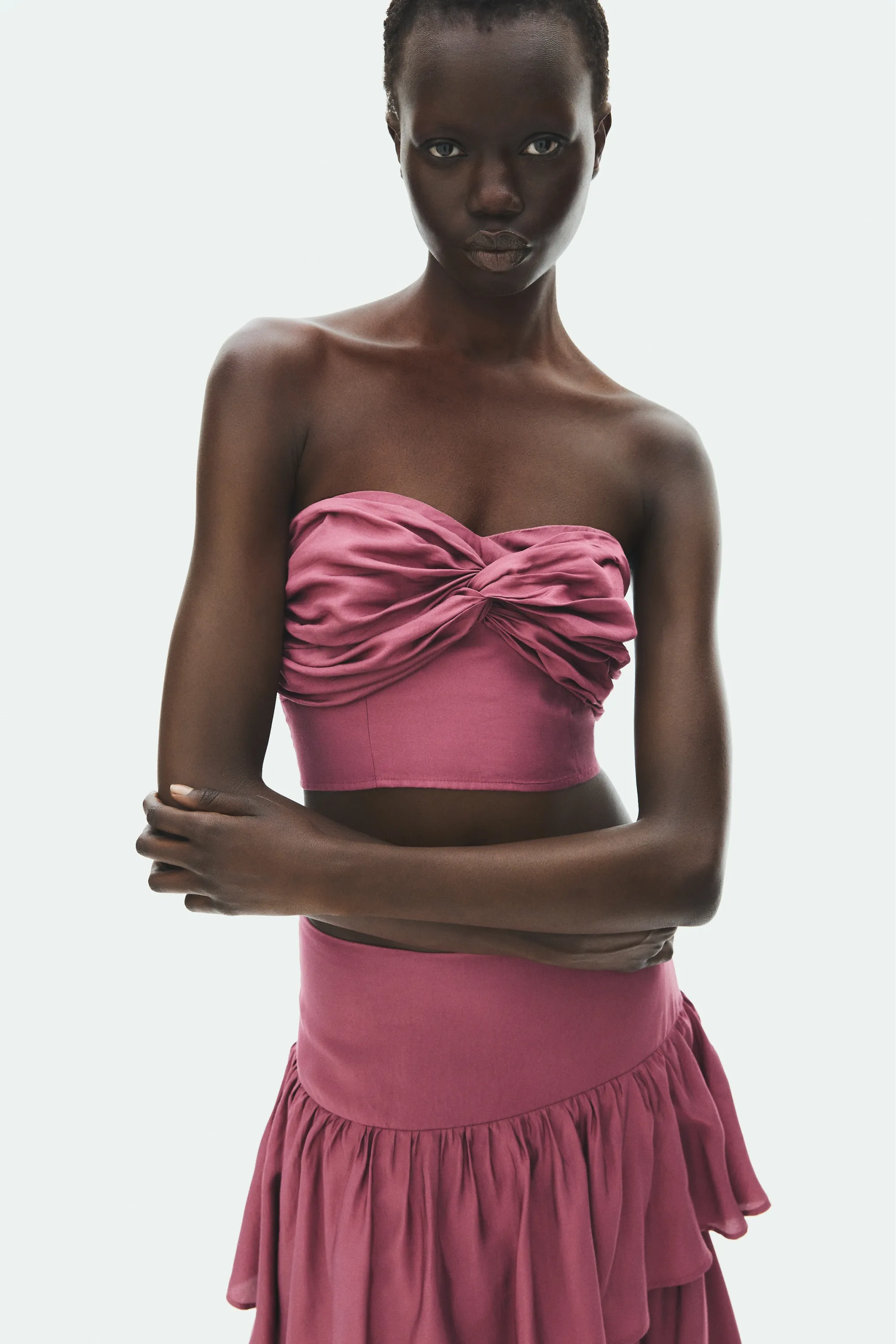 Top bustier en viscose mélangée - Rose foncé