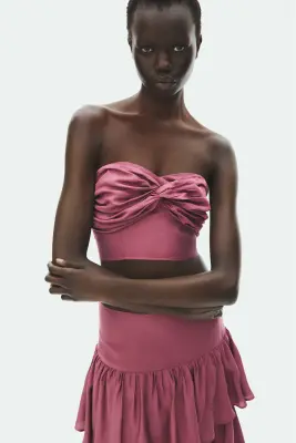 Top bustier en viscose mélangée - Rose foncé — photo 1