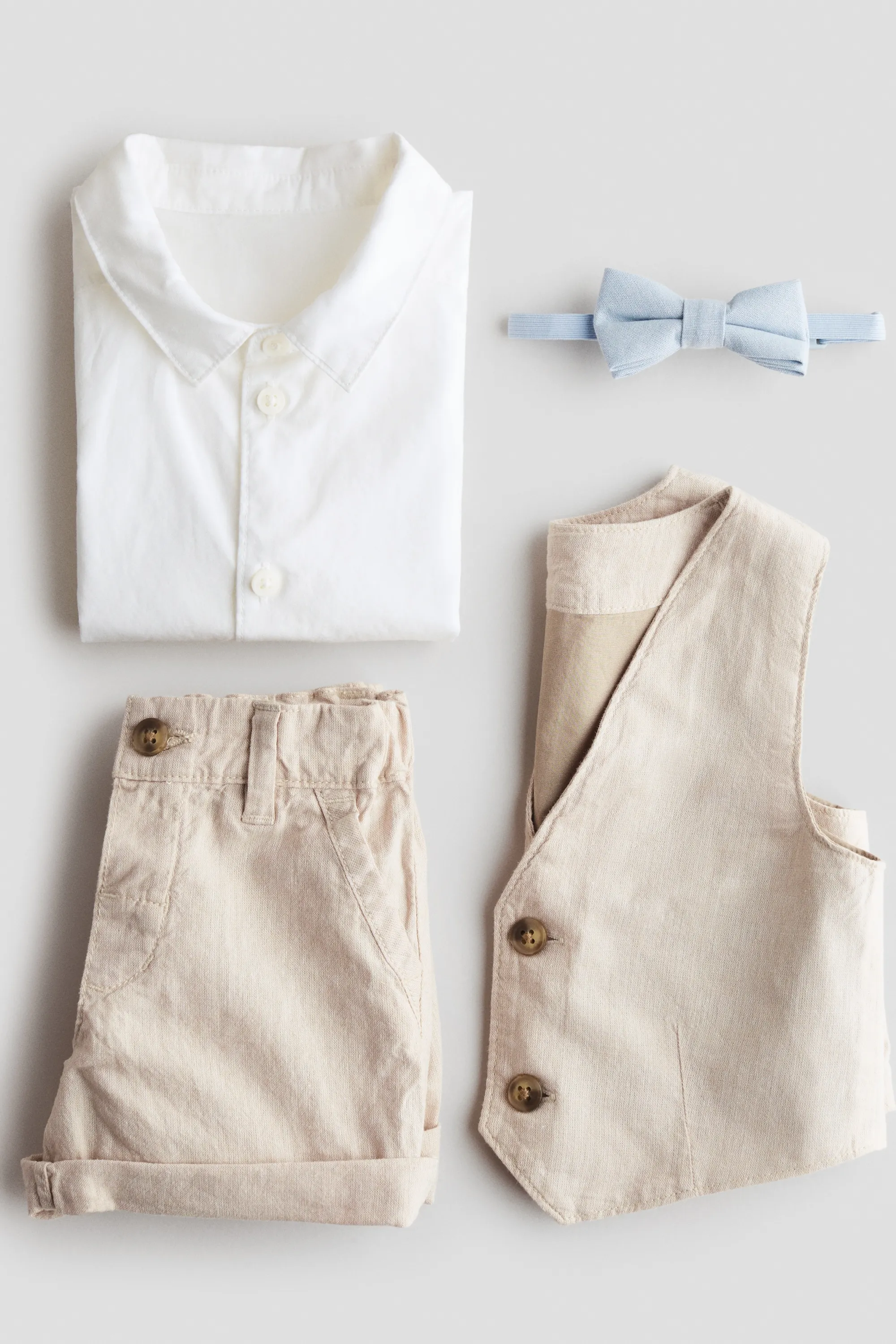 Ensemble habillé 4 pièces en lin mélangé - Beige clair/blanc